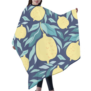 Personality  Beautiful  Seamless Pattern  With Lemon  Fruit For Modern Trendy Summer Design. Summer Vibes. Creative Scandinavian Texture For Textile, Paper, Cover, Fabric, Interior Decor, Wrapping, Wallpaper, Packaging. Vector Illustration Hair Cutting Cape