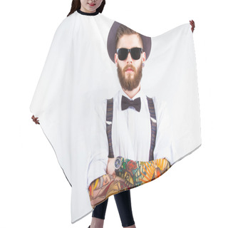 Personality  Portrait Of A Stylish Hipster Hair Cutting Cape