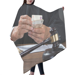 Personality  Judge Counting Money At Table Hair Cutting Cape