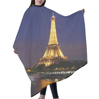 Personality  Paris. The Eiffel Tower With Light, In Night. Hair Cutting Cape