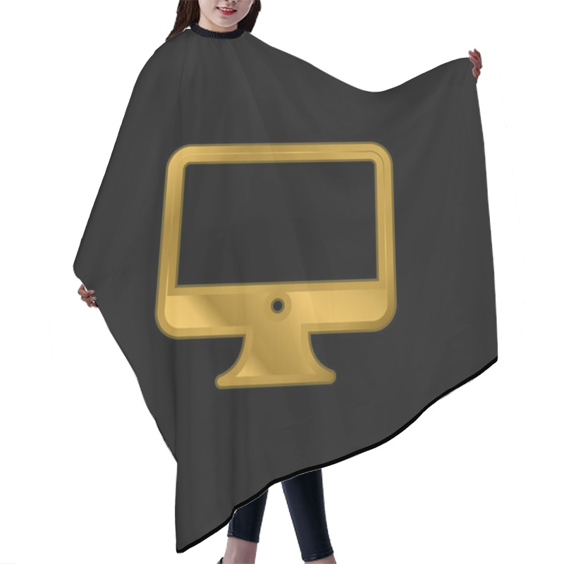 Personality  Big Computer Monitor Gold Plated Metalic Icon Or Logo Vector Hair Cutting Cape