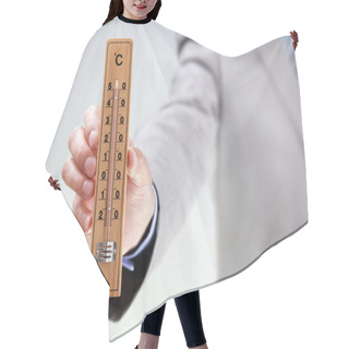 Personality  Businessman Holding Thermometer Reading High Temperature Hair Cutting Cape