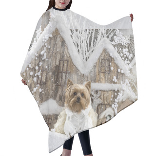 Personality  Yorkshire Terrier In Front Of A Christmas Scenery Hair Cutting Cape