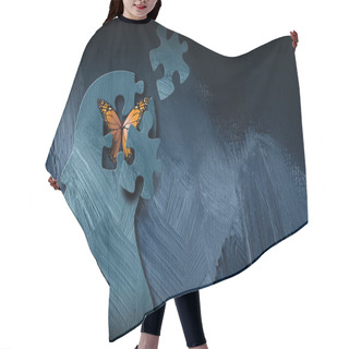 Personality  Graphic Dreaming Butterfly Thought Escapes Puzzle Piece Opening In Mind Hair Cutting Cape
