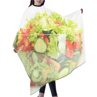 Personality  Fresh Vegetable Salad In Transparent Bowl Isolated On White Hair Cutting Cape