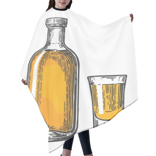 Personality  Glass And Botlle Of Tequila. Vector Illustration Hair Cutting Cape