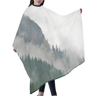 Personality  A Majestic View Of A Dense Tree-covered Mountain Slope Surrounded By Low Flying Clouds Hair Cutting Cape