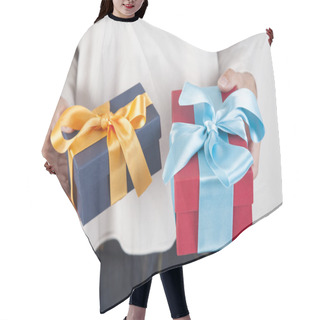 Personality  Two Gifts In Woman Hands Hair Cutting Cape