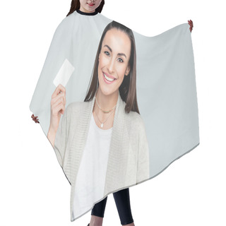 Personality  Woman Holding Credit Card Hair Cutting Cape