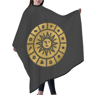 Personality  Astrology Gold Plated Metalic Icon Or Logo Vector Hair Cutting Cape