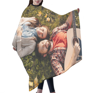 Personality  Couple Lying On Grass Hair Cutting Cape