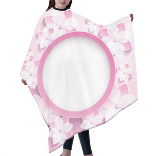 Personality  Round Frame With 3d Pink Sakura, Greeting Card Hair Cutting Cape