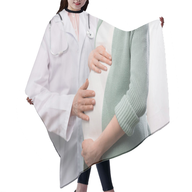 Personality  Doctor Examining Pregnant Woman Hair Cutting Cape