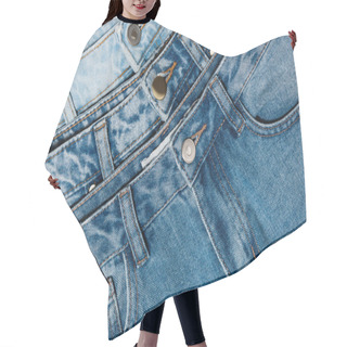 Personality  Close Up View Of Classic Blue Jeans Hair Cutting Cape