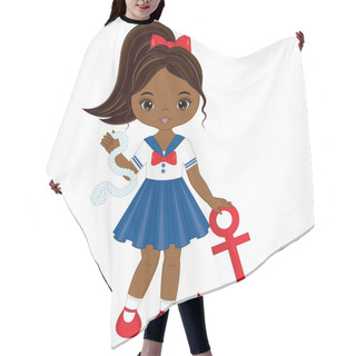 Personality  Vector Cute Little African American Girl With Anchor. Vector Nautical Girl Hair Cutting Cape