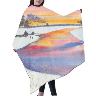 Personality  Bright Winter Sunset Over The River Hair Cutting Cape