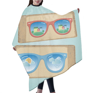Personality  Retro Eyeglasses With Cityscape And Weather Reflection In It Hair Cutting Cape