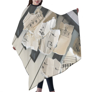Personality  Torn Musical Notes, Pieces Of Paper On Piano Hair Cutting Cape