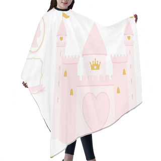 Personality  Light Rosy Pink And Gold Princess Castle Illustration For Decoration Invitation Card. Happy Birthday Backdrop Banner. Party Celebration. Printable Baby Shower Photo Frame. Girl Silhouette. Text Place Hair Cutting Cape