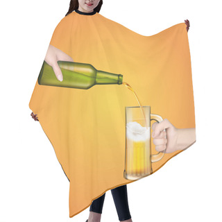 Personality  Vector Illustration Of A Cold Barley Beer Pouring From A Bottle Into A Transparent Glass . Hair Cutting Cape
