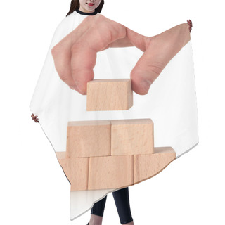 Personality  Businessman Making A Wooden Blocks Pyramid Hair Cutting Cape