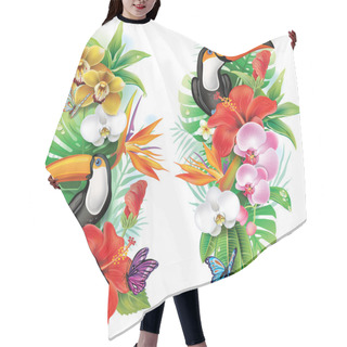 Personality  Tropical Flowers, Toucan And A Butterflies Hair Cutting Cape