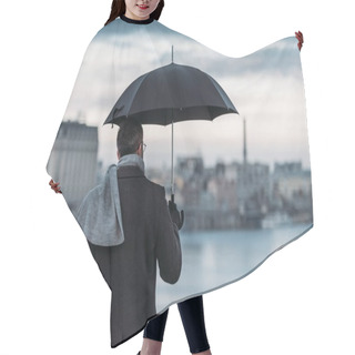Personality  Back View Of Lonely Man With Umbrella Standing On Bridge Hair Cutting Cape