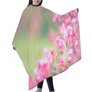 Personality  Branches With Pink Flowers On Blurred Green Background Hair Cutting Cape