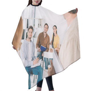 Personality  Partial View Of Business People In Casual Clothing Having Business Training In Office Hair Cutting Cape