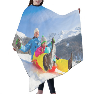 Personality  Winter Fun, Snow, Family Sledding At Winter Time Hair Cutting Cape