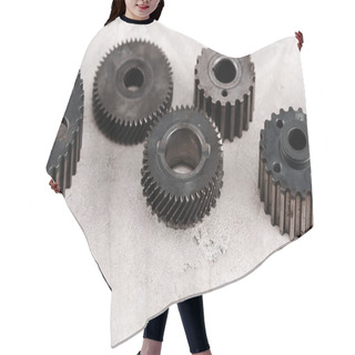 Personality  Metal Round Gears On Grey Background Hair Cutting Cape