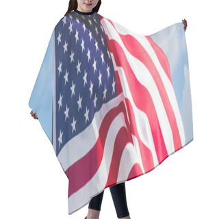 Personality  Panoramic Shot Of American Flag With Stars And Stripes Against Blue Sky Hair Cutting Cape