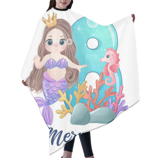 Personality  Cute Doodle Mermaid With Number For Birthday Party Illustration Hair Cutting Cape