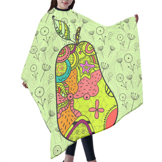 Personality  Pear In The Style Of Zentangl Art On A Green Background With Doodle Flowers. - Vector Hair Cutting Cape
