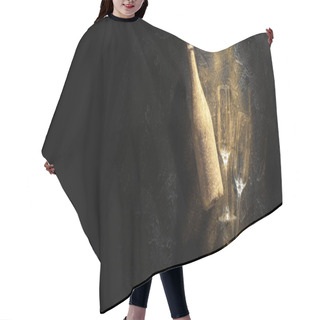 Personality  Photo Of Golden Champagne Bottle, Two Wine Glasses On Black Stone Background Hair Cutting Cape