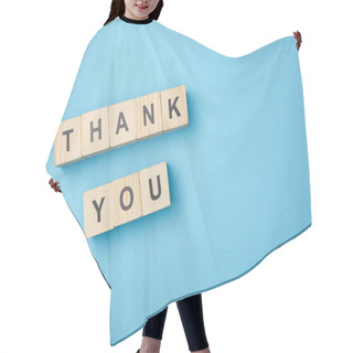 Personality  Top View Of Wooden Cubes With Thank You Words On Blue Background Hair Cutting Cape