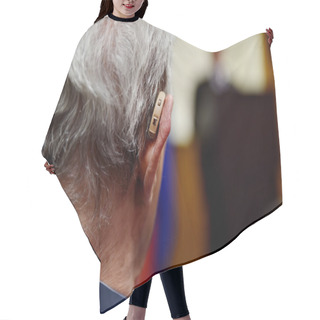 Personality  Old Man With Hearing Aid Hair Cutting Cape