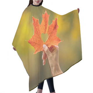 Personality  Maple Leaf With A Heart In A Woman's Hand In The Park, Autumn Welcome, Leaf Fall Season, I Love Autumn Hair Cutting Cape