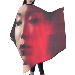 Personality  Attractive Asian Woman With Makeup In Red Light  Hair Cutting Cape