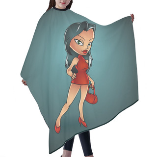 Personality  Vector Cartoon Lady In Red Hair Cutting Cape