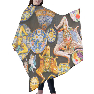 Personality  The Trinacria Symbol Of Sicily And  Typical Sicilian Glazed Ceramic Hair Cutting Cape