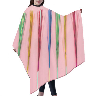Personality  Top View Of Drinking Straws With Colorful Tinsel On Pink Background, Banner  Hair Cutting Cape