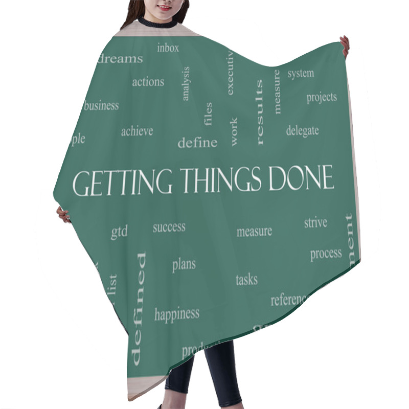 Personality  Getting Things Done Word Cloud Concept On A Blackboard Hair Cutting Cape