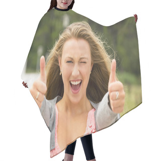 Personality  Girl With Thumbs Up Hair Cutting Cape