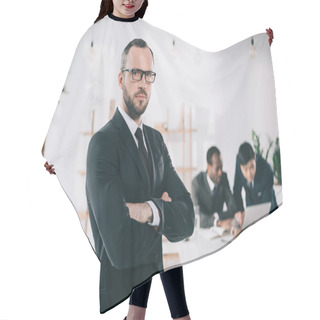 Personality  Attractive Young Businessman Hair Cutting Cape