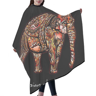 Personality  Hand-drawn Asian Indian Elephant. Color Illustration On Black Hair Cutting Cape