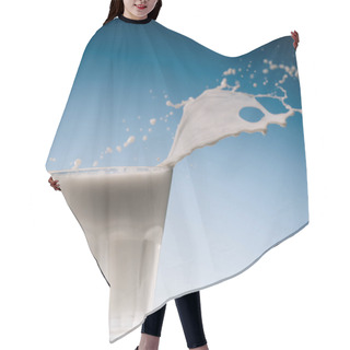 Personality  Large Splash Over Glass Of Milk Isolated On Blue Background Hair Cutting Cape