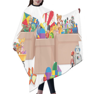 Personality  Three Boxes Full Of Toys On White Background Hair Cutting Cape