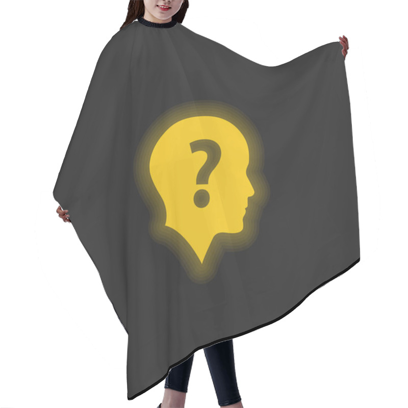 Personality  Bald Head With Question Mark Yellow Glowing Neon Icon Hair Cutting Cape