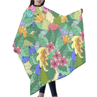 Personality  Vector Seamless Texture With Abstract Flowers And Leaves. Hair Cutting Cape